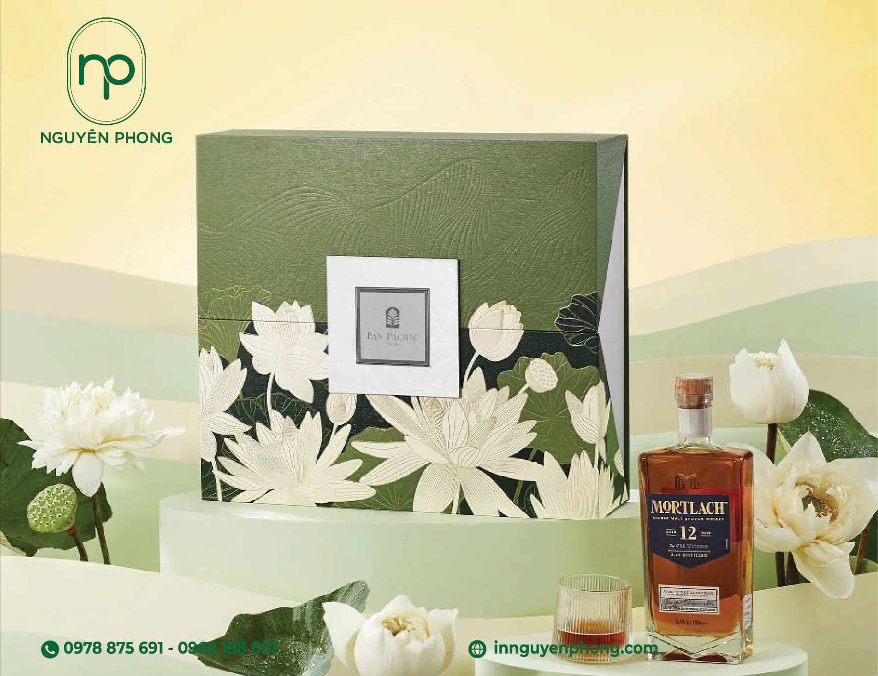 Mẫu hộp bánh thu hoa sen hiện đại